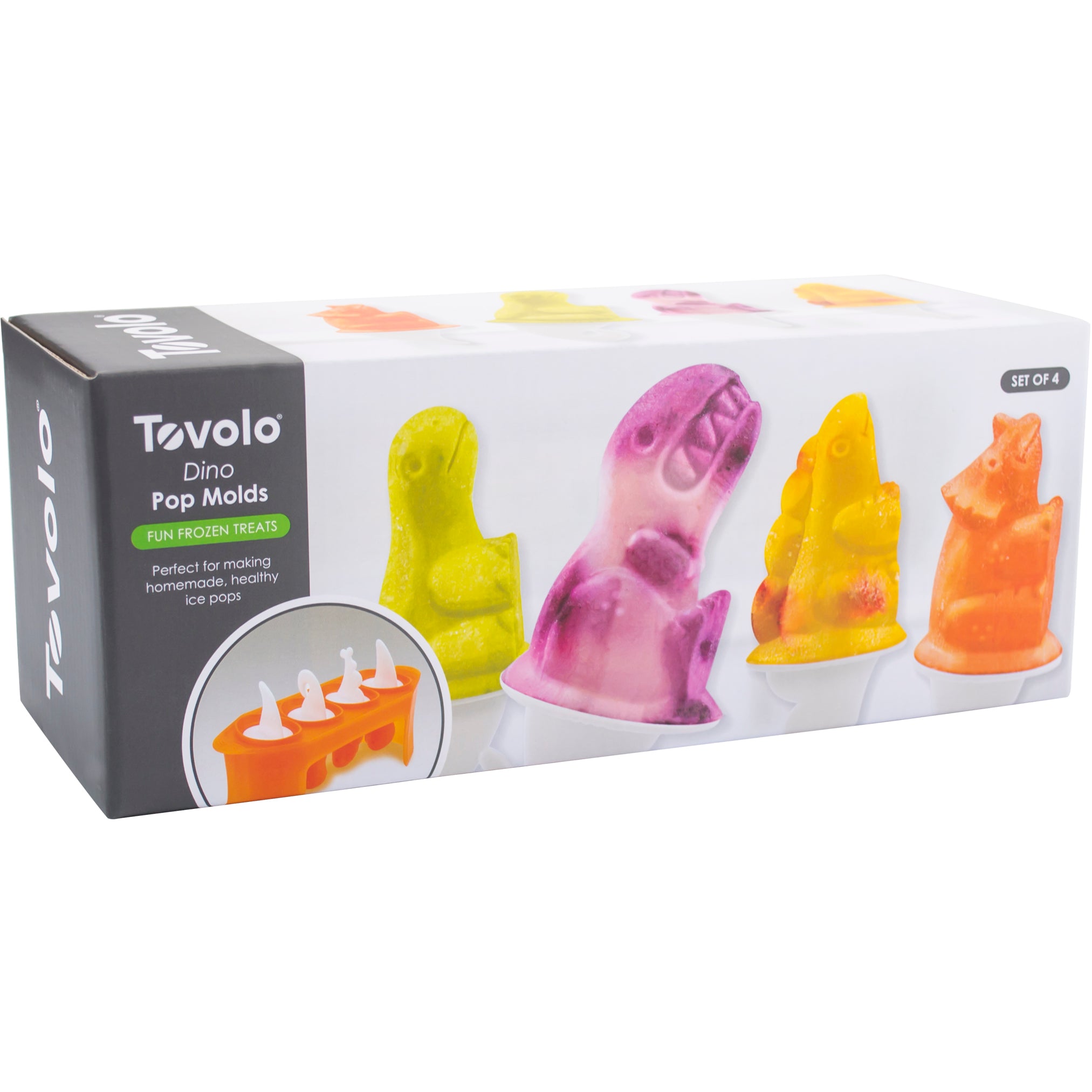 Tovolo Set Of 4 Plastic Pop Molds Dino Stackable Ice Cube Trays