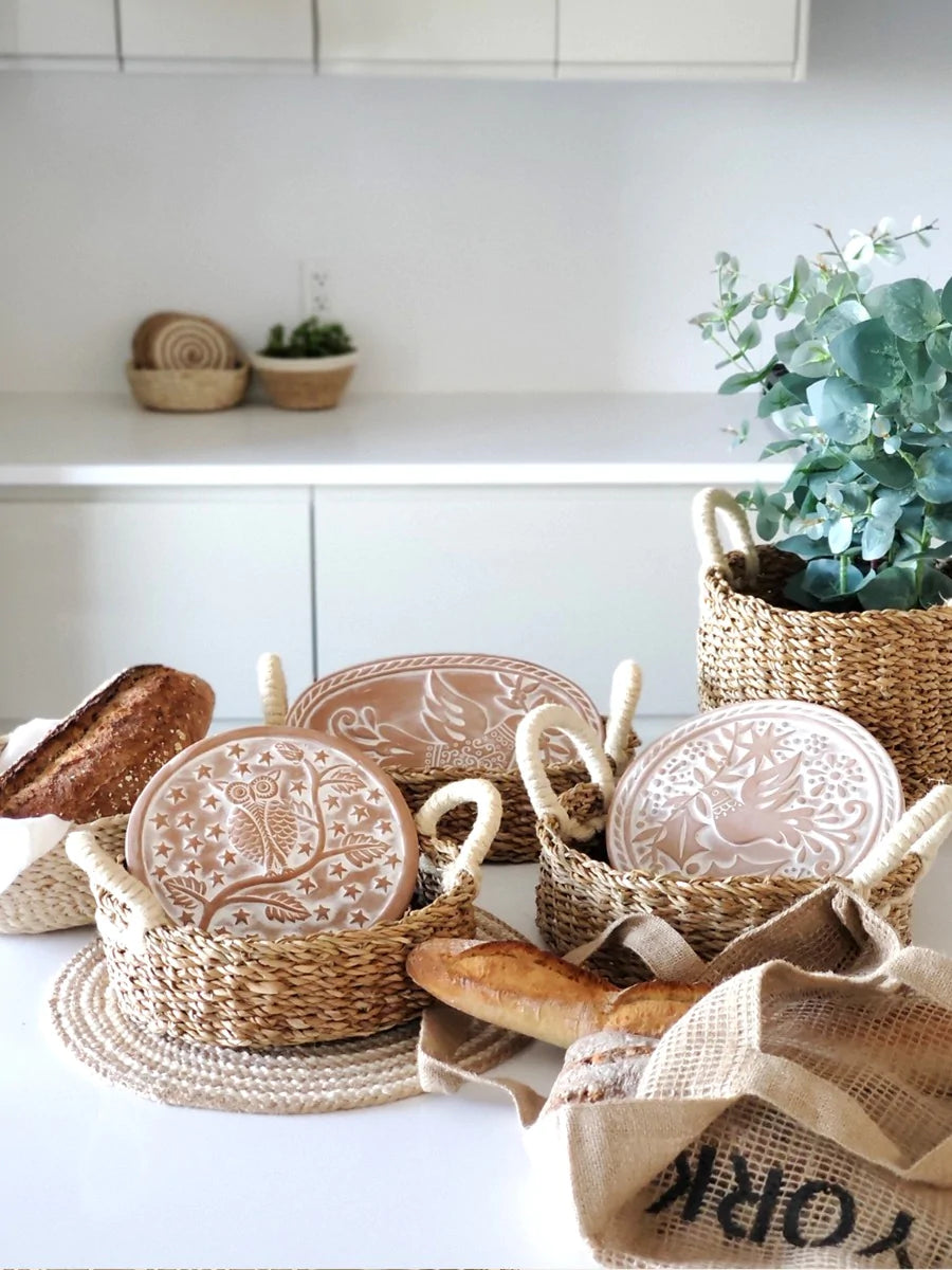 Bread Warmer Basket with Stone - Warming Terracotta Ceramic